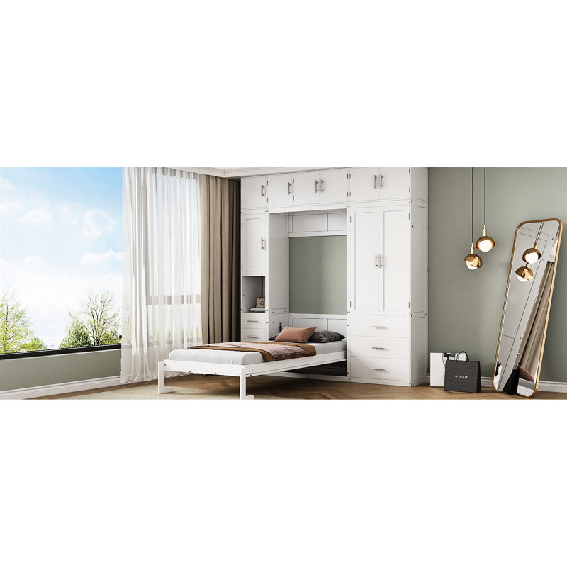 Lit simple avec armoires - Compartiment et tablette blancs peu encombrants pour ranger votre chambre à coucher
