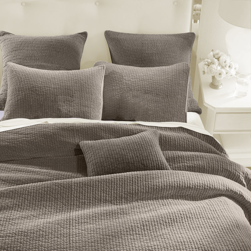 Stonewashed Cotton Velvet Modern Rustic Quilt Set, King Quilt  + 2 King Shams, Taupe