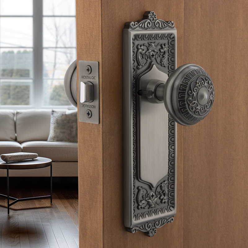 Egg & Dart Plate with Egg & Dart Door Knob, Antique Pewter, 2-3/8"