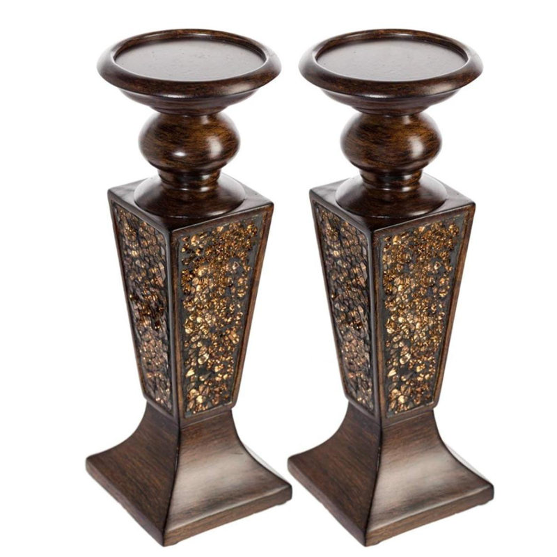 Pillar Candle Holder Set Of 2, Brown