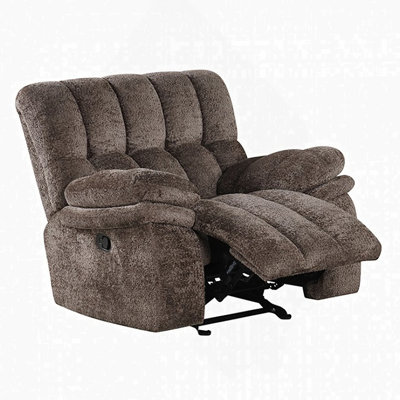 Transitional Style Glider Recliner Track Pillow Top Arms High Density Foam Dark Brown Finish Primary Living Room