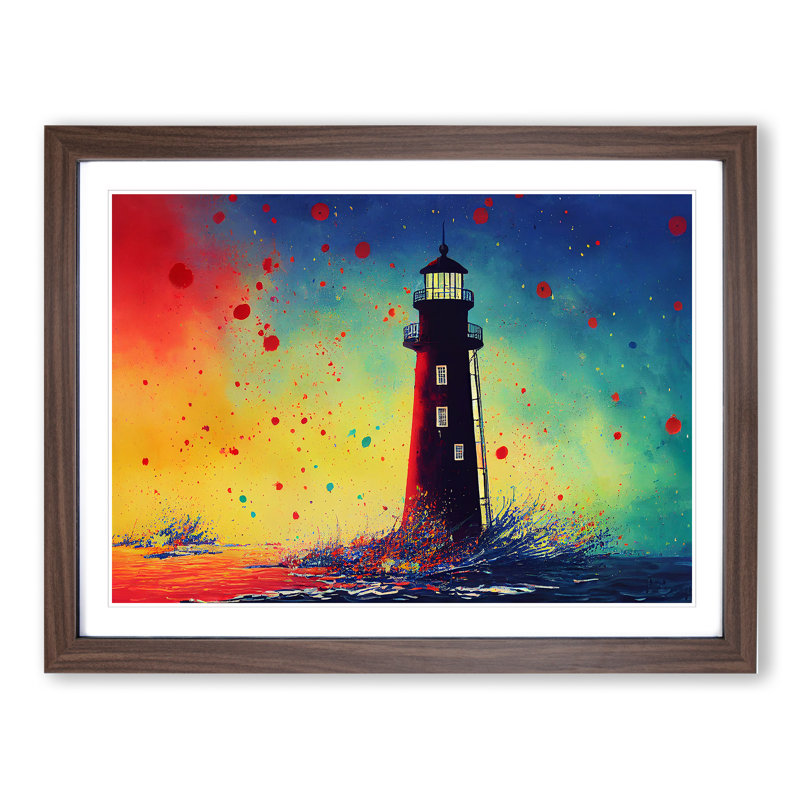 Lighthouse Splash Vol.6 - Single Picture Frame Painting, 34cm H x 46cm W x 2cm D, Walnut
