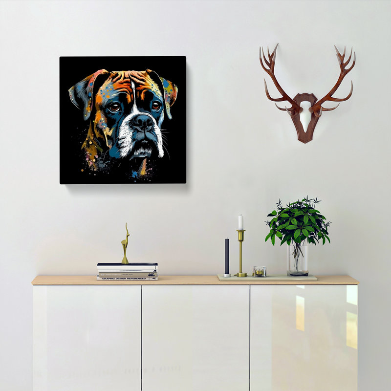 Boxer Dog Graphic Art No.1 - Print, 50cm H x 50cm W x 3cm D
