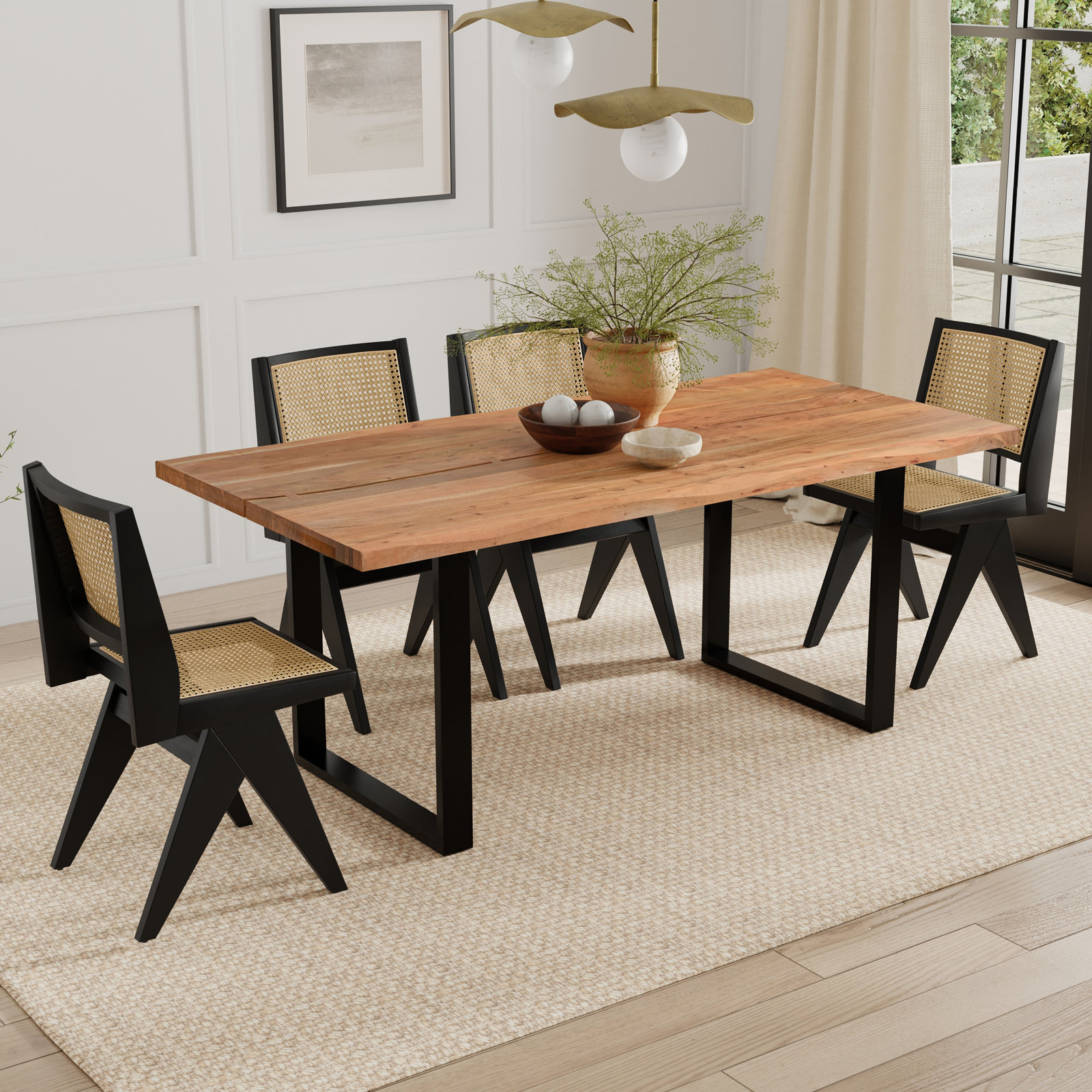 Hemma 72"W Solid Acacia Dining Table, Modern Industrial Style with Live Edge, Seats 6, Natural