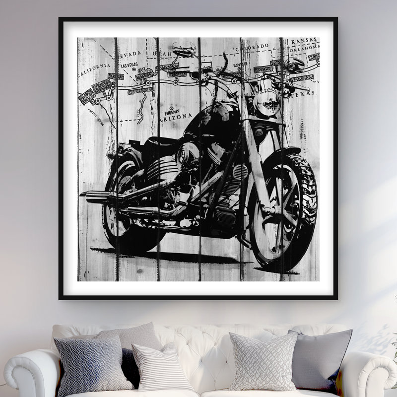 Motocyclette grise et noire - reproduction encadrée avec passe-partout, Black