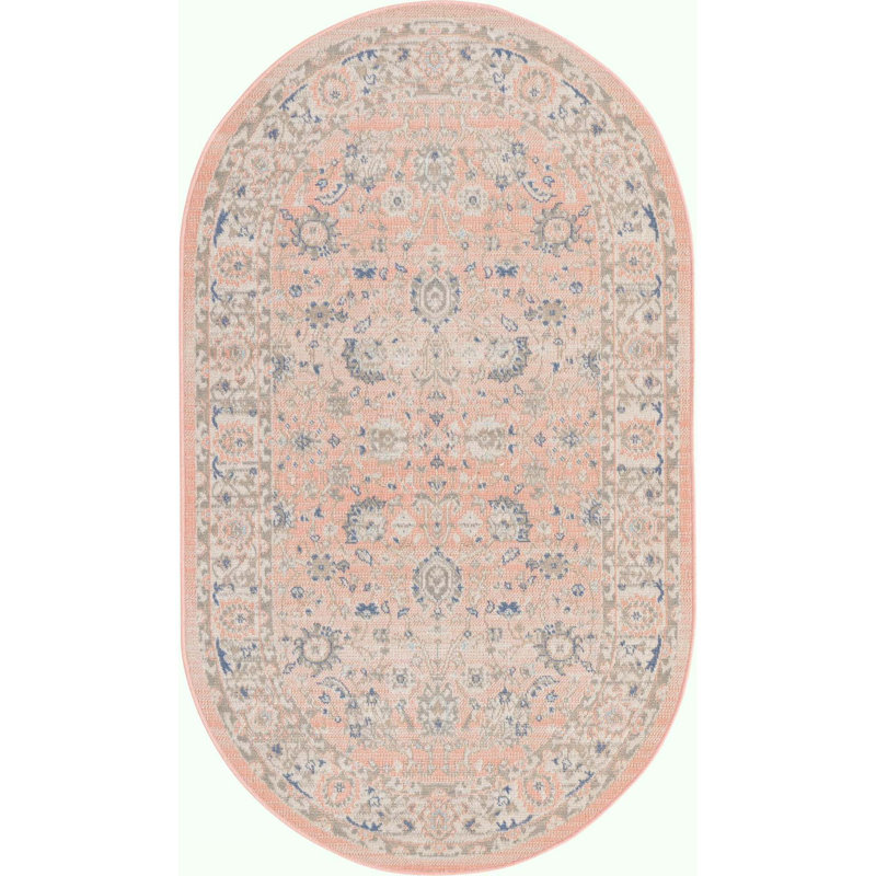 Tapis oriental rose poudre Exann, Ovale 3 pi x 5 pi 3 po