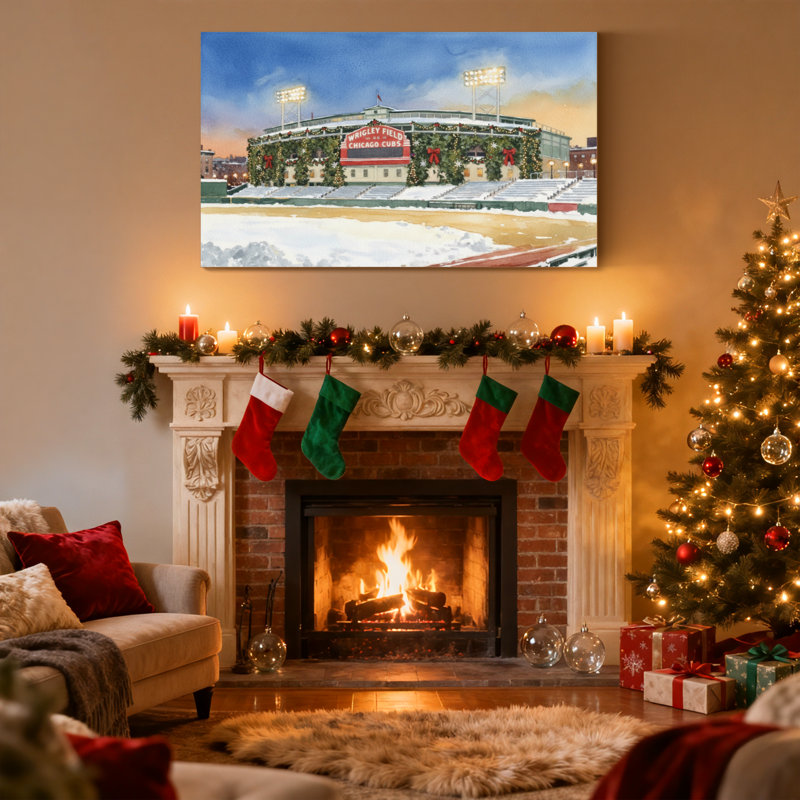 «Christmas Wrigley Field Winter Scene», ensemble de 3 reproductions d'art sur toile, H 16 po x l 24 po