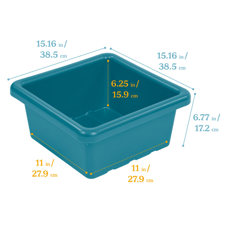 ECR4Kids Stackable Square Bins with Non-Snap Lids, Multipurpose Organization, 4-Pack, Turquoise