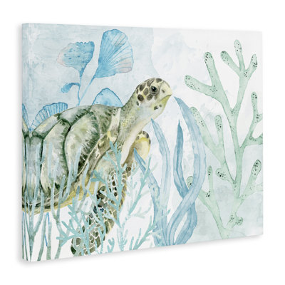 Tortue en aquarelle, art mural corail par Kim Allen