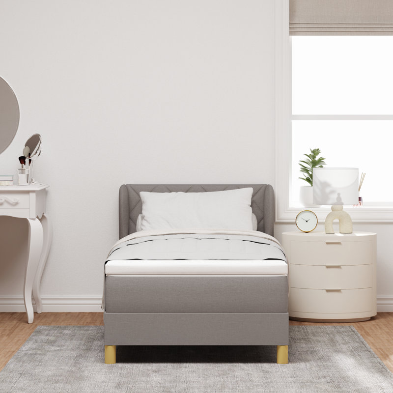 Box Spring Bed With Mattress - Fabric, 100 x 200cm, Taupe