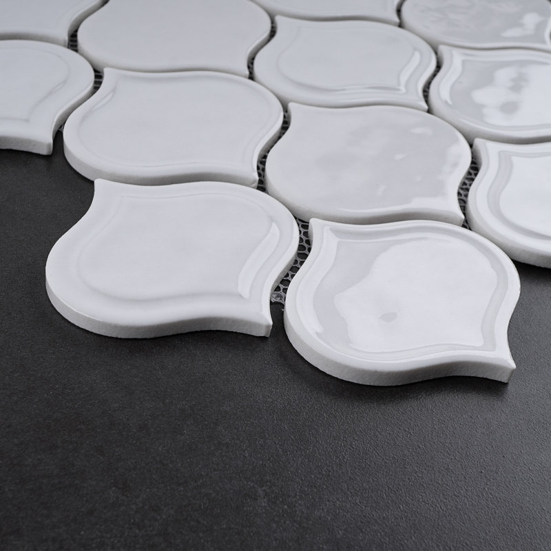 Classic 9.69 in. x 11.97 in. Arabesque Glossy Glass Mosaic Tile, White