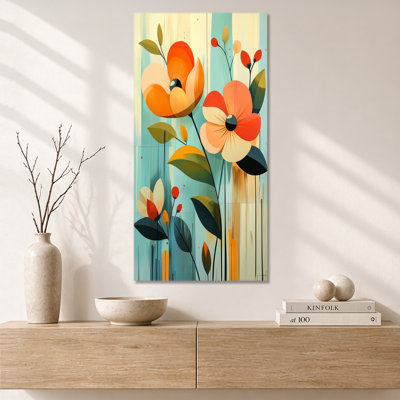 Orange bleu Campton II - décoration murale florale orange, impressions encadrées colorées