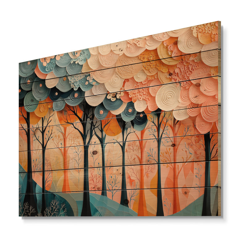 «Forest Trees Dream Fragments Forest I», art mural bois sur bois de pin naturel, H 30 po x l 40 po