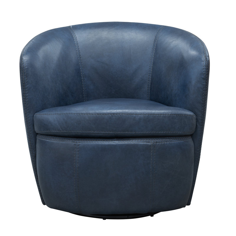 Azurdee Top Grain Genuine Italian Leather Swivel Barrel Chair (Set of 2), Vintage Navy