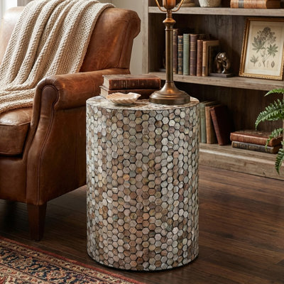 Mother Of Pearl Shell Geometric Mosaic Accent Table Modern Side End Table