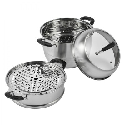 Cuiseur à vapeur de 11 po / 28 cm, cuiseur à vapeur à 3 niveaux pour la cuisson avec marmite de 8,5 pte, cuiseur à vapeur et 2 plateaux de cuisson, batterie de cuisine à cuisson en acier inoxydable 304 de qualité alimentaire pour cuisinière à gaz 