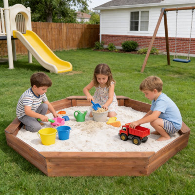 Wooden Octagonal Sandbox with Cover for Children