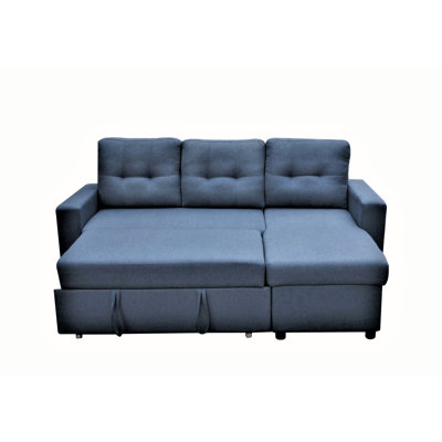 Convertible Bed With L-Shaped Design, Blue Fabric, Ideal For Small Living Rooms, 3 Sectional Bed, Stylish Hallway