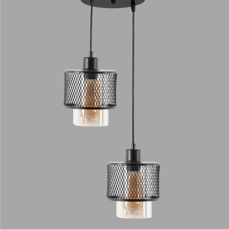 Luminaire suspendu tambour à 2 lumières Wasser, Noir