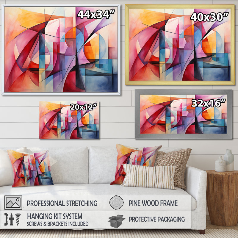 " Cubism Rainbow Forms IV ", 24" H x 32" W x 1" D, Black Floater Framed
