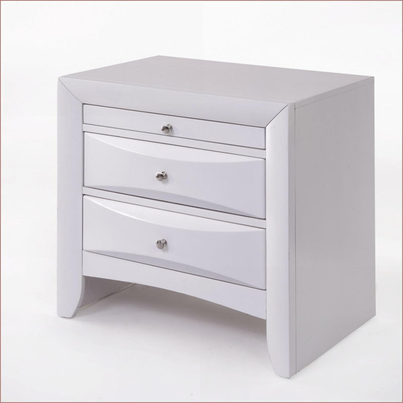 Table de chevet moderne à 2 tiroirs avec plateau supérieur - Structure en bois massif, Blanc