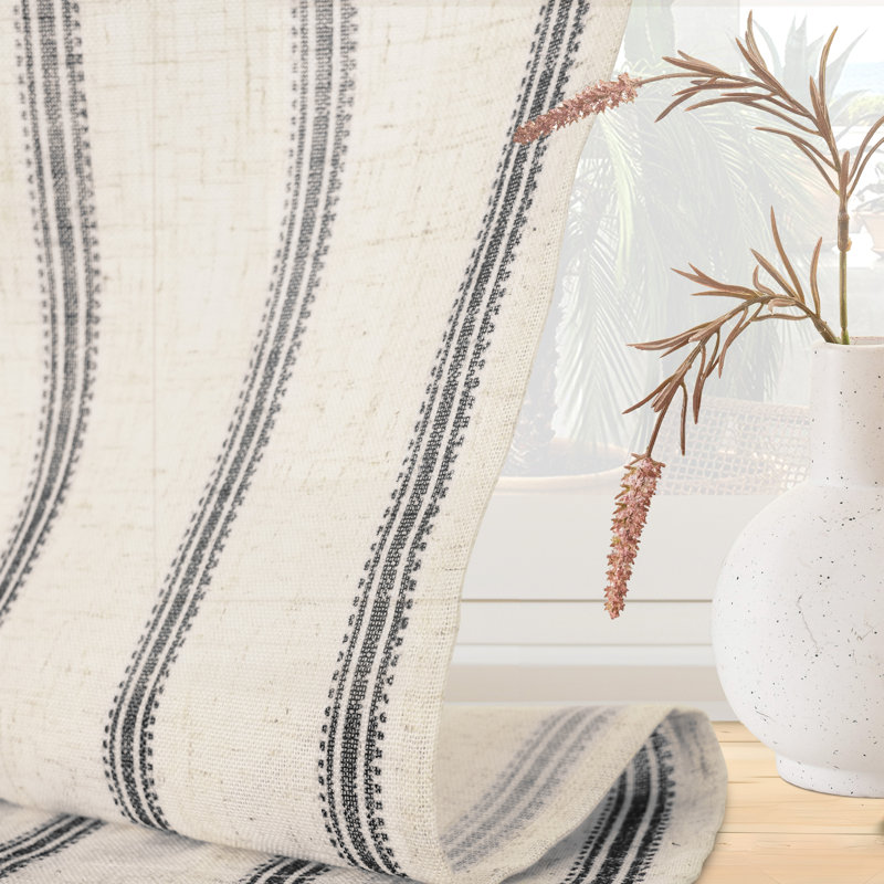 Rideaux de cuisine Farmhouse, L 26 po x L 24 po, Rayures noires / lin clair