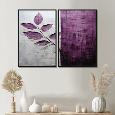 «Purple Leaves Plum Precision» - art mural sur toile mauve