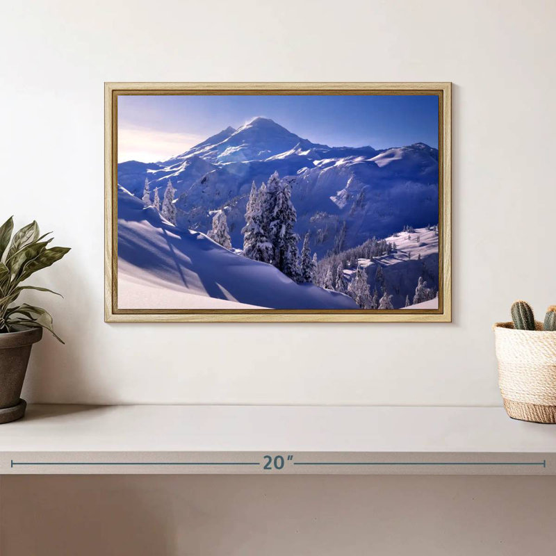 Soleil d'hiver du mont Baker, Cadre flottant en bois naturel, 13 po x 9 po