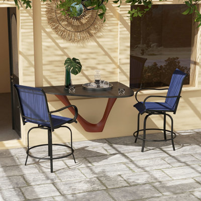 Lot de 2 tabourets de bar pivotants à 360°, structure en maille haute, cadre en acier pour terrasse, balcon, bord de piscine, jardin, bleu marine. Ensemble de 2 chaises de salle à manger, structure en maille, bleu marine.