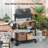 Three-Shelf Outdoor Grill Cart With Stainless Steel Tabletop, Side Handle, Multifunctional Pizza Oven Stand, Movable Food Prep Table On Wheels, Black