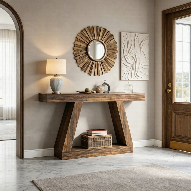 Console 55 po avec rangement, canapé pour l'entrée et le couloir, table d'appoint grain de bois, Marron foncé