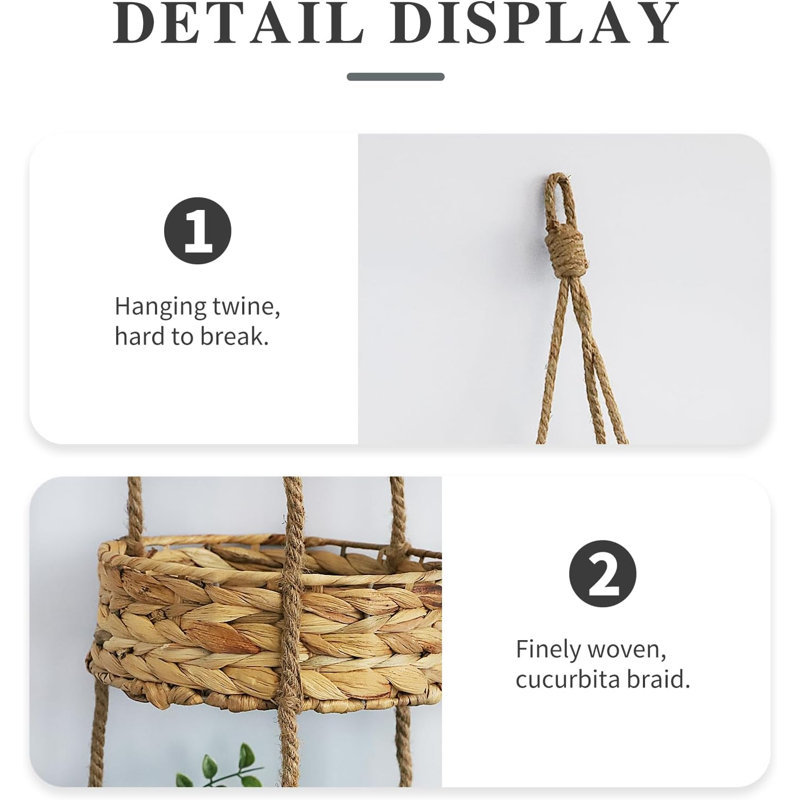 3 Tier Hanging Fruit Basket, Handmade Natural Water Hyacinth Wall Vegetable Storage Baskets
