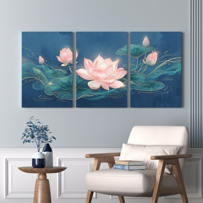 Ensemble de 3 tableaux sur toile représentant des fleurs de lotus et des nénuphars, pour la décoration du salon et de la chambre.