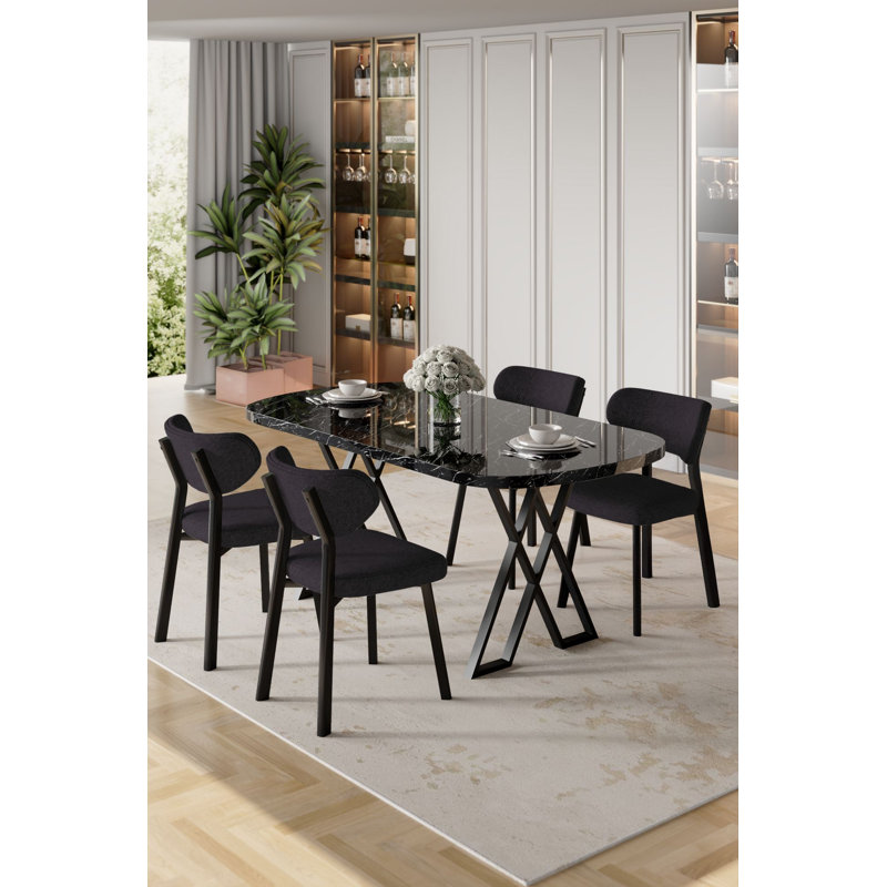 Ensemble de table et chaises de salle à manger (5 pièces), 5 Pieces: Table, 4 Chairs, Anthracite