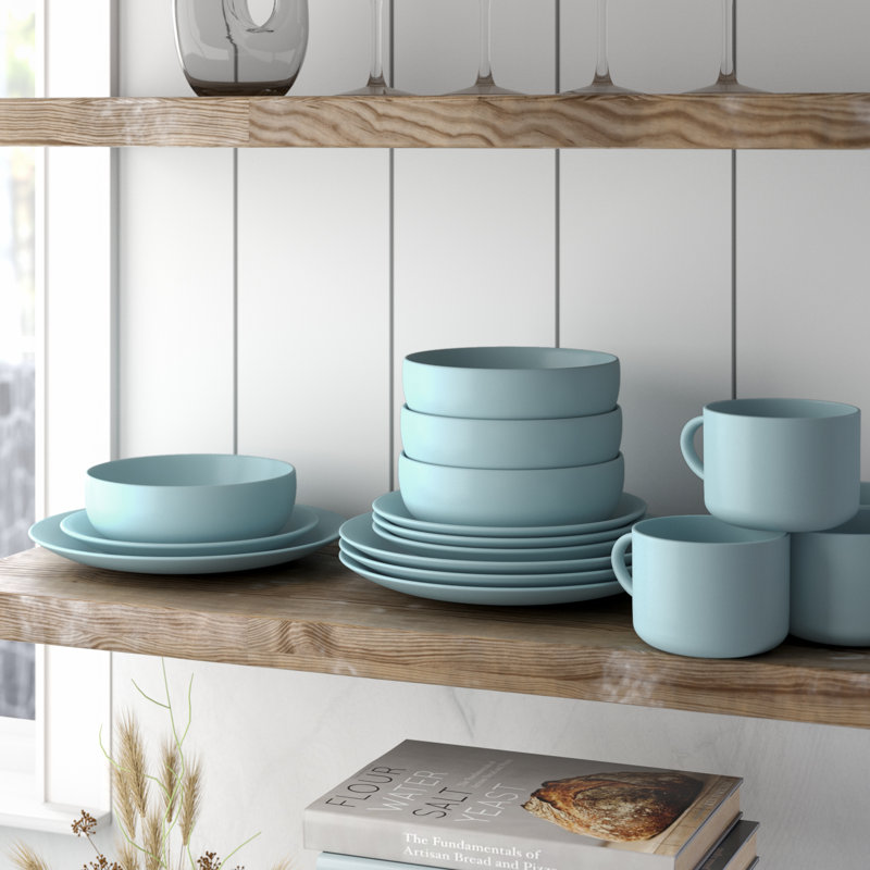 Mineral Blue Matte Ceramic 16-Piece Dinnerware Set, Service for 4