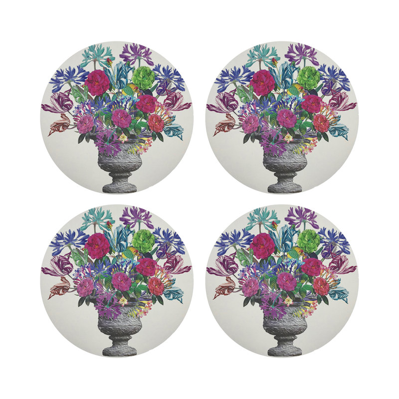 Pistils Large Bouquet Vegan Leather Round Coasters