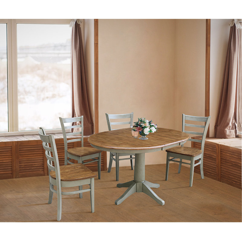 Ensemble de salle à manger extensible Deriya, 5 pièces : 1 table, 4 chaises, Hickory / pierre