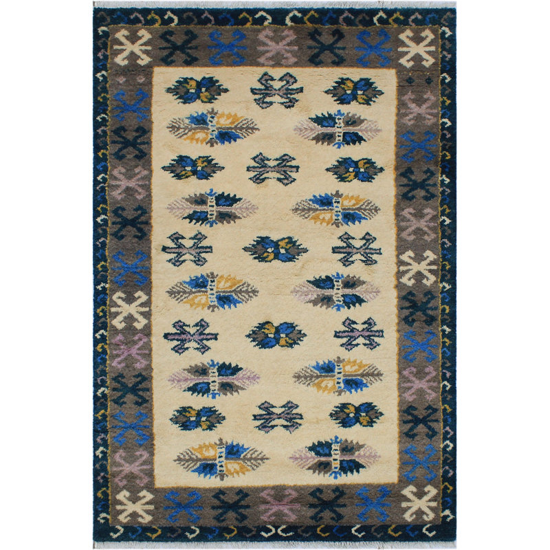 Tapis beige / gris unique des années 2000 5 pi 5 po x 8 pi 2 po Lovre