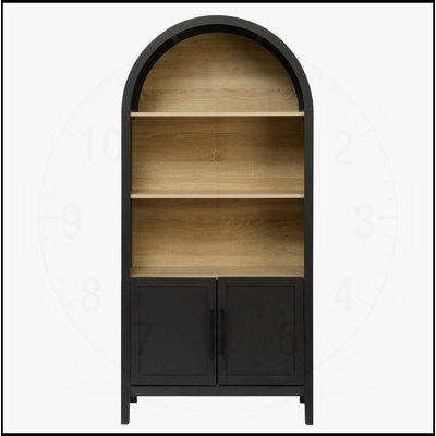 66.70 Inch Tall Arched Bookcase with Storage, Mid-Century Modern 3-Tier Cabinet with Door, Open Display Shelves for Various Rooms