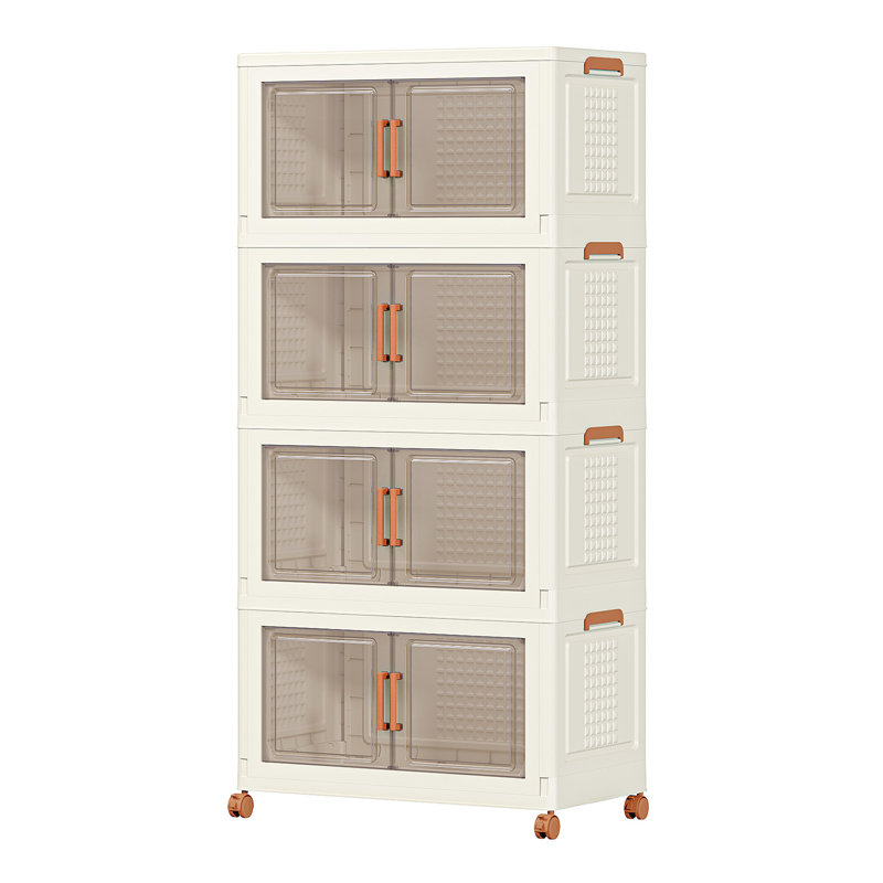  432 Qt Plastic Storage Bins With Lids, Doors & Wheels, 4 Pack Extra Large Stackable Collapsible Storage Cabinets And Closet Organizers For Home Office, Cream