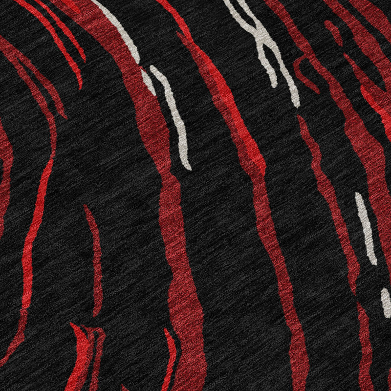 Tapis intérieur rond lavable abstrait noir et rouge 8 pi HomeRoots