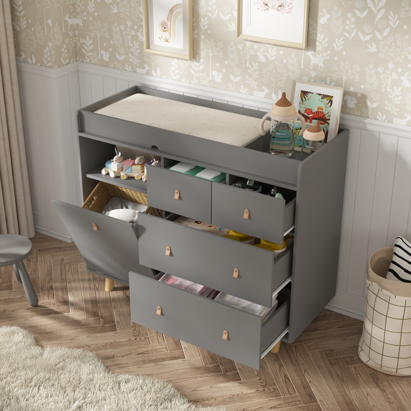 Commode à langer moderne avec rangement solide, Gris