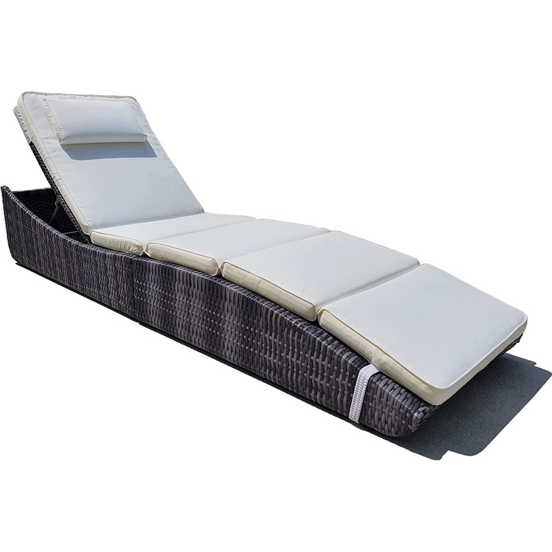 Outdoor Powder Coated Steel Single chaise with Cushions, Cream