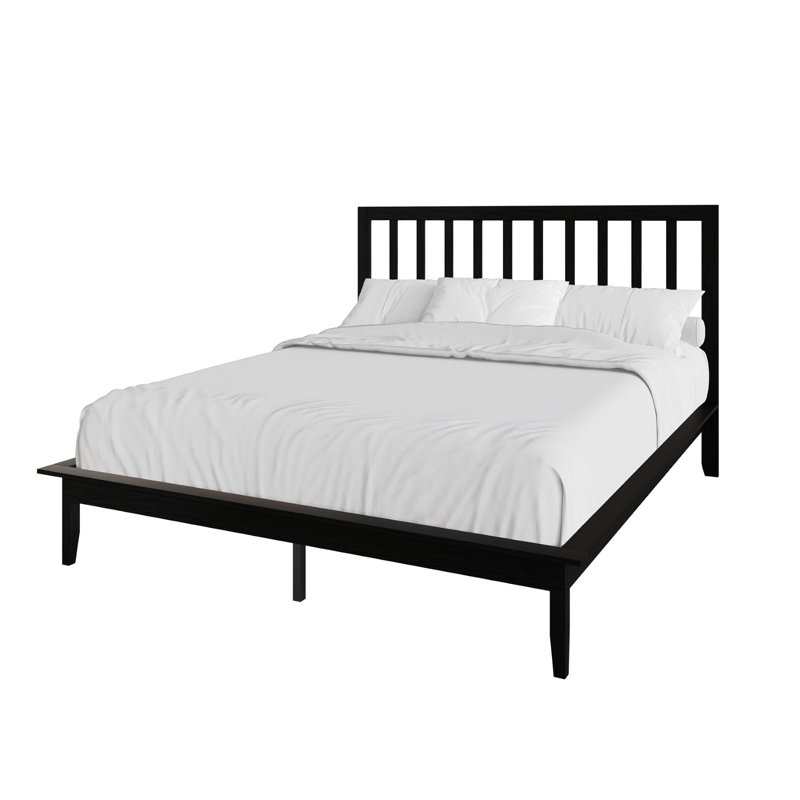 Lit plateforme en bois massif Lancaster, Lit simple, Noir