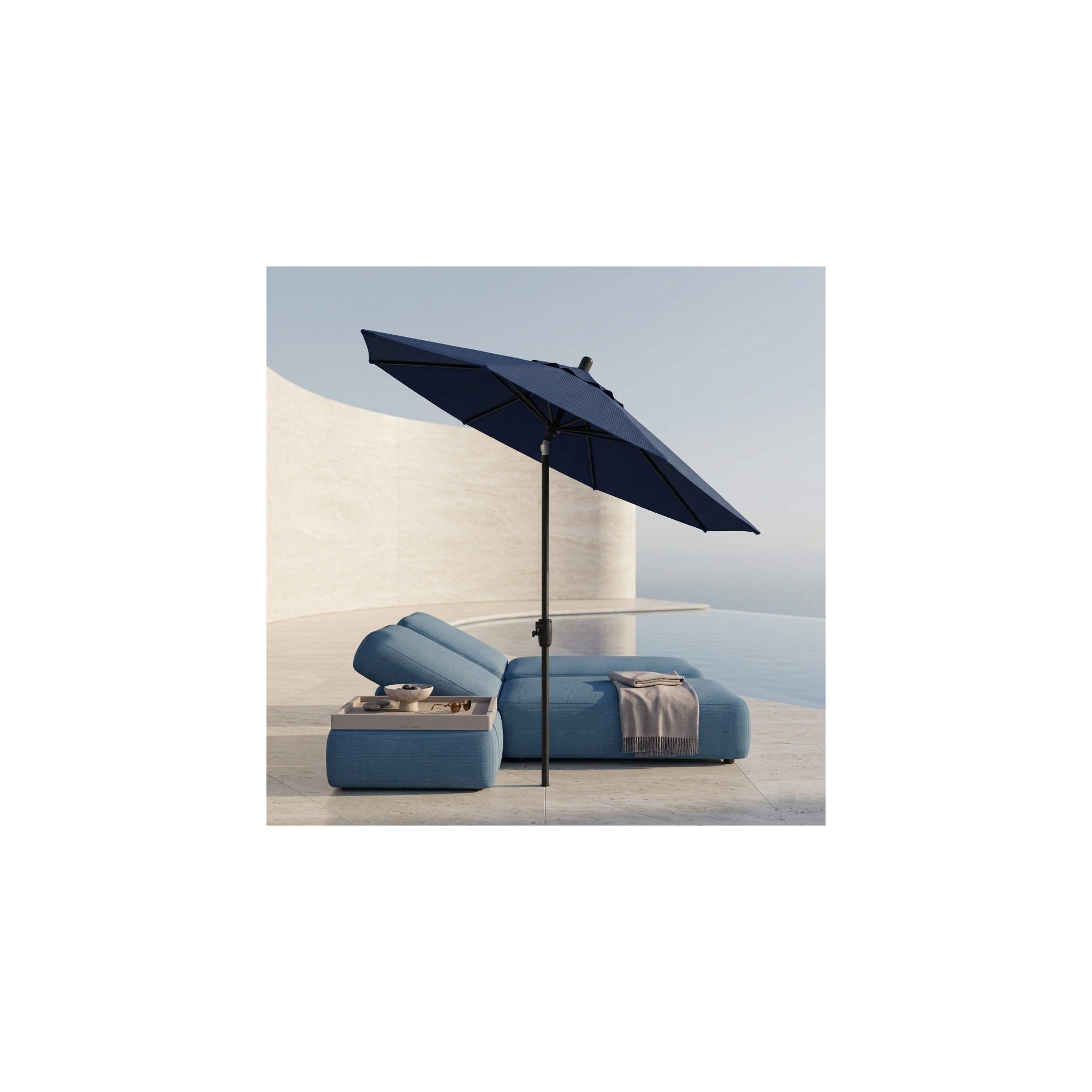 Natalie 8' 8" Market Sunbrella® Umbrella, Navy Sunbrella®, Starring Gray
