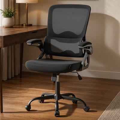 Ergonomic Office Chair, Mesh Task Chair with Lumbar Support and Flip-Up Arms, Home Desk Chair, Black Computer Chair, 400lbs