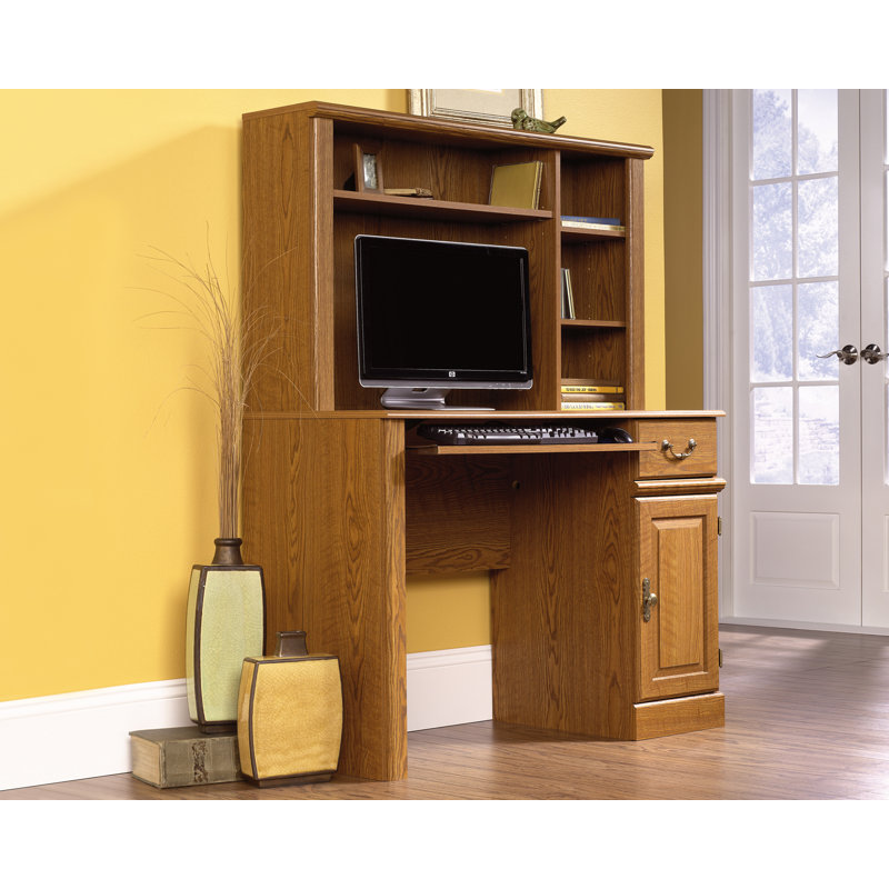 Bureau d'ordinateur avec rehausse en chêne
