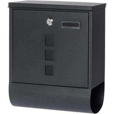 Locking Mailbox Wall Mount, Black Mailboxes With Secure Key Lock And Newspaper Compartment, Key Lock Drop Box Large Capacity With Galvanized Cover And Rust-Proof Metal Mailbox, HPB2210 Black