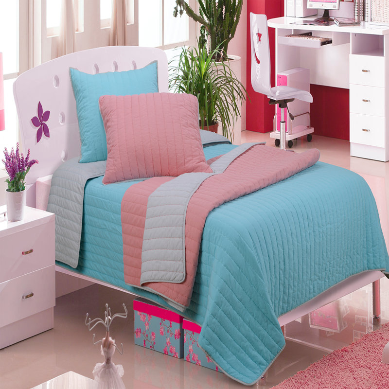 Ensemble de courtepointe réversible Brandon, Bleu clair, Courtepointe simple et 1 taie décorative