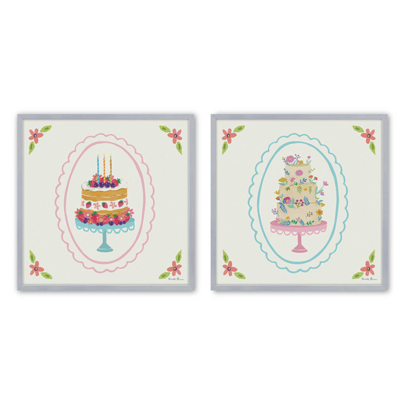 Ensemble de 2 impressions Sweet Slice Party, 16" x 16", Framed Print, Polished Chrome